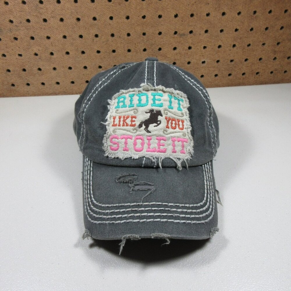 KB ETHOS womens gray distressed Ride It Equestrian Cowgirl strapback hat